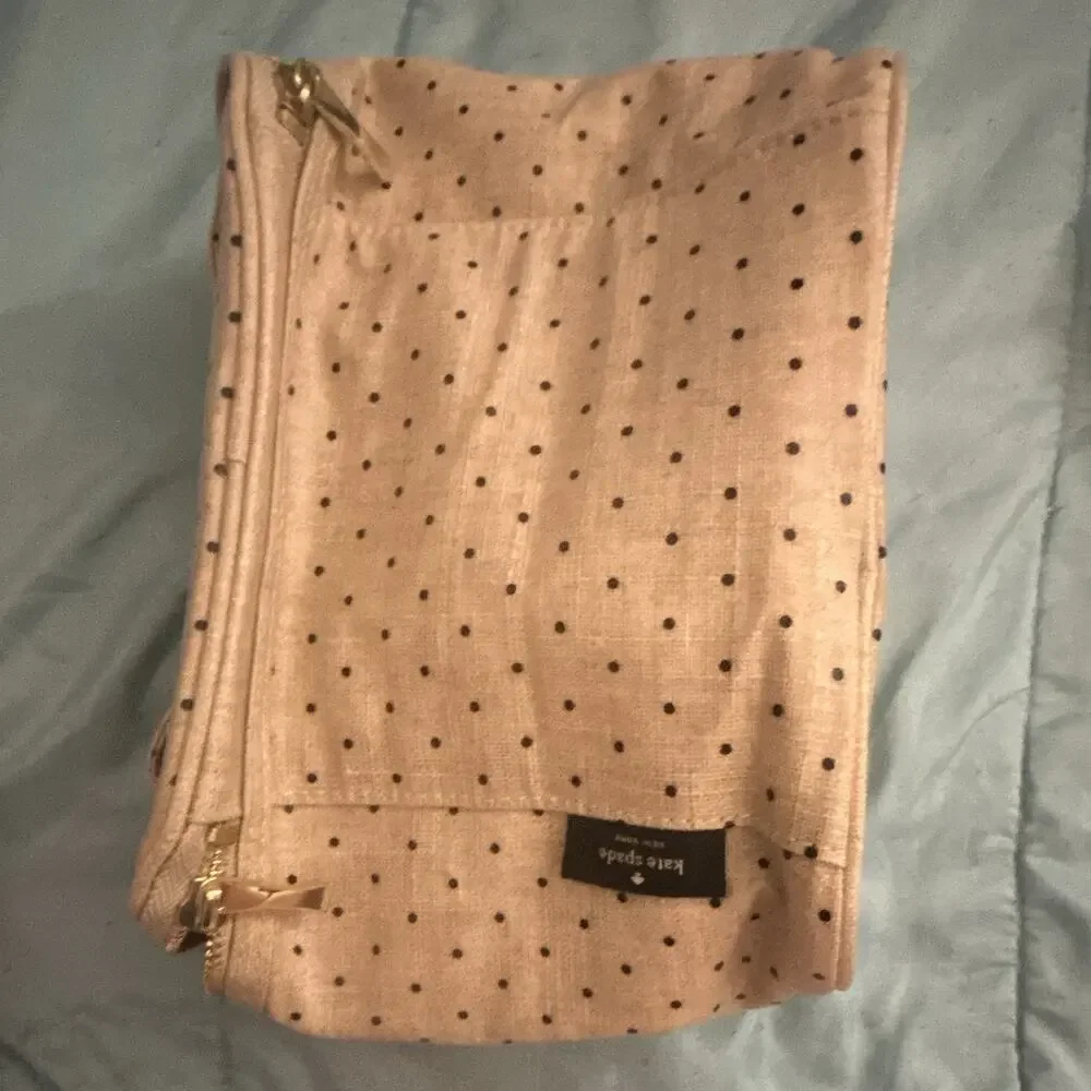 Kate Spade New York Lunch Bag Beige Black Polka Dot Insulated Zip Tote